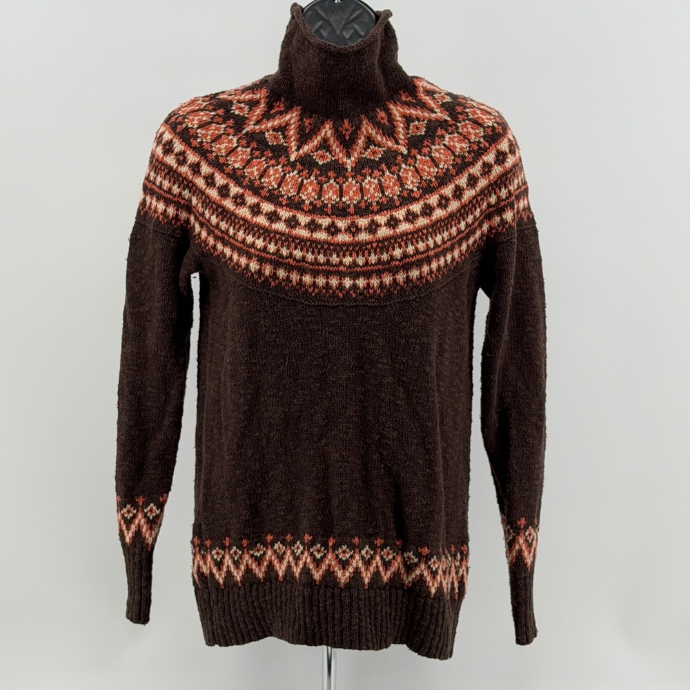 LL Bean Womens Small Fair Isle Mock Neck Sweater Knit Pullover Casual Warm
